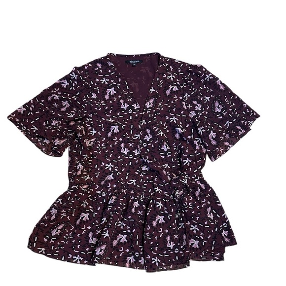 Madewell blouse Medium wrap style floral flutter sleeve - Picture 3 of 7